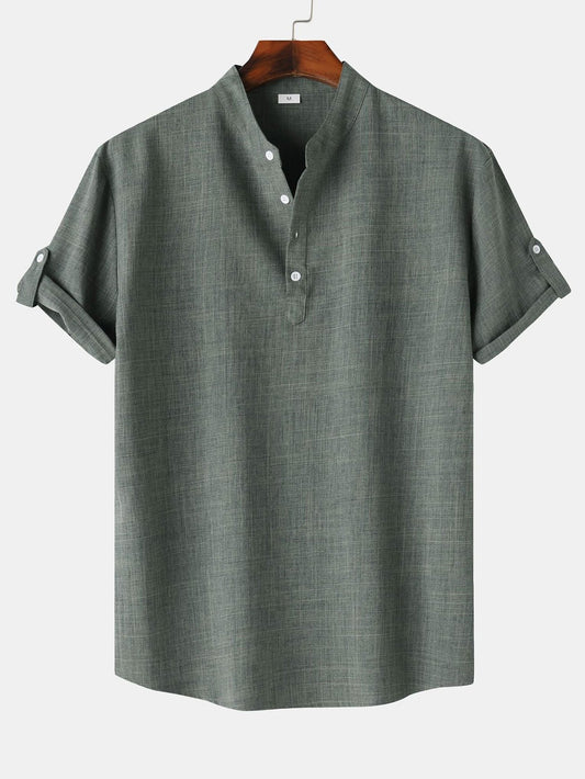 Short Sleeve Linen Henley Shirt