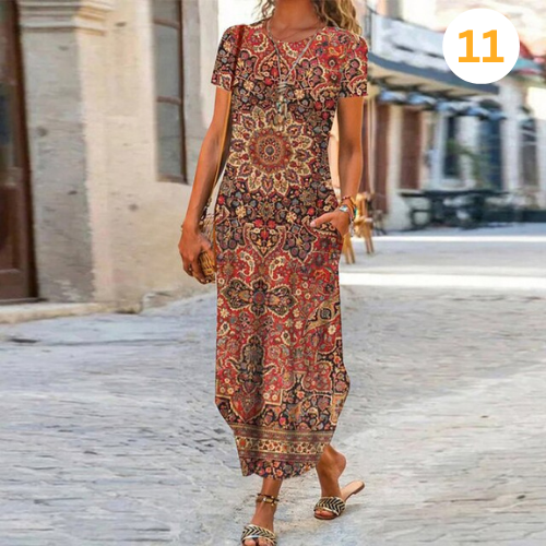 Caroline Maxi Dress Women – Cotton & Linen, Fluid Cut and Timeless Pattern