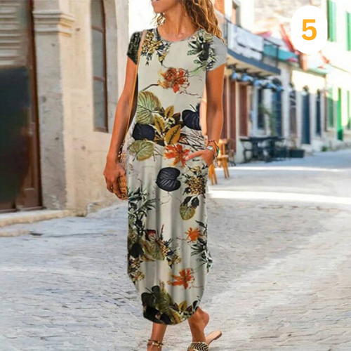 Caroline Maxi Dress Women – Cotton & Linen, Fluid Cut and Timeless Pattern