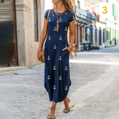 Caroline Maxi Dress Women – Cotton & Linen, Fluid Cut and Timeless Pattern