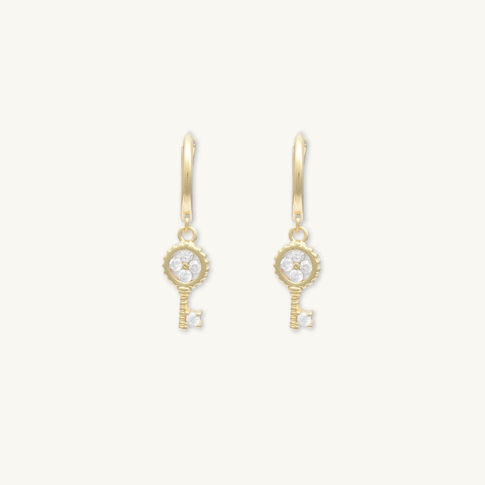 Key Clover Hoop Huggie Earrings