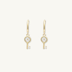 Key Clover Hoop Huggie Earrings