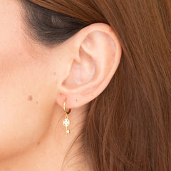 Key Clover Hoop Huggie Earrings