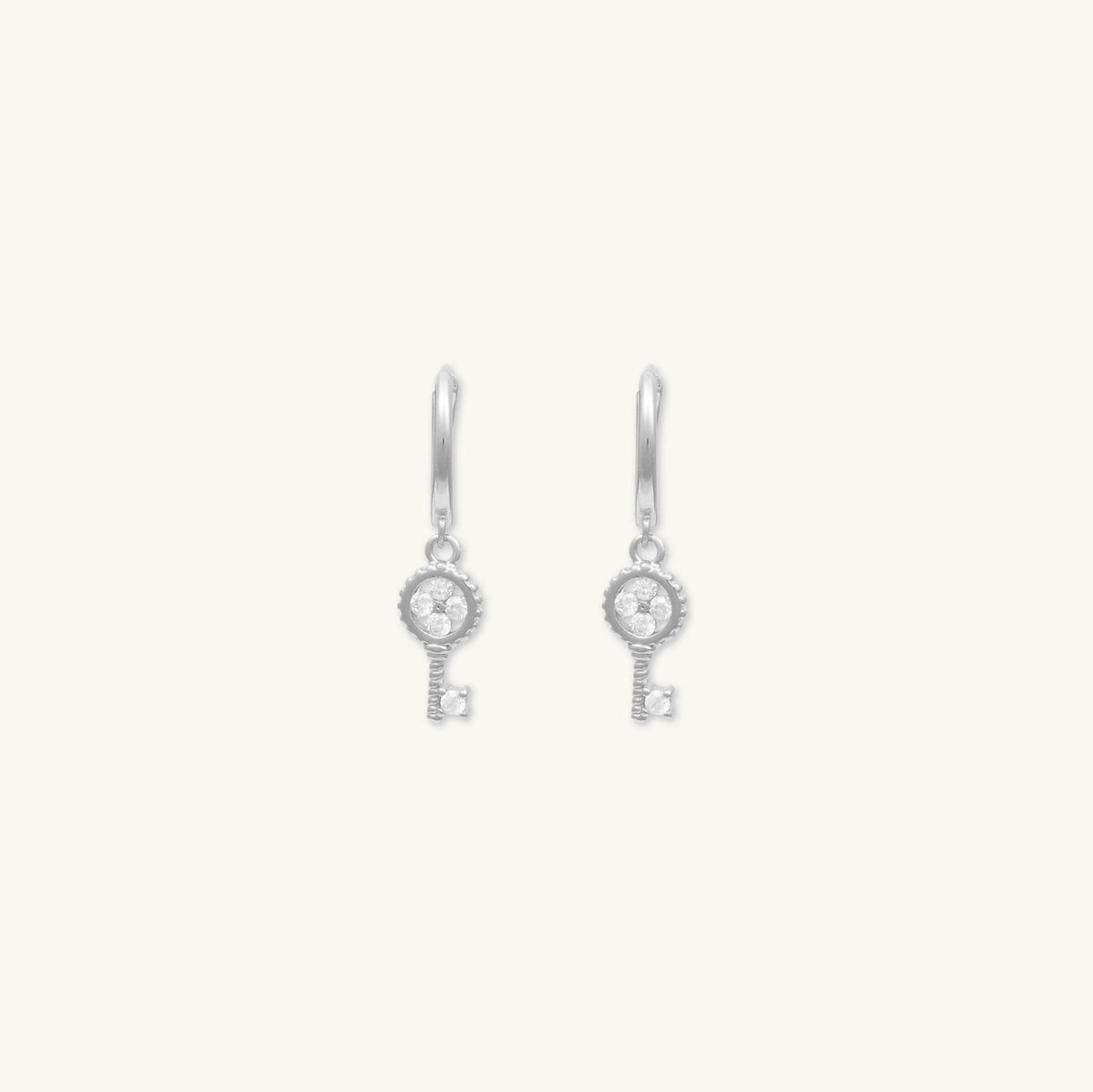 Key Clover Hoop Huggie Earrings