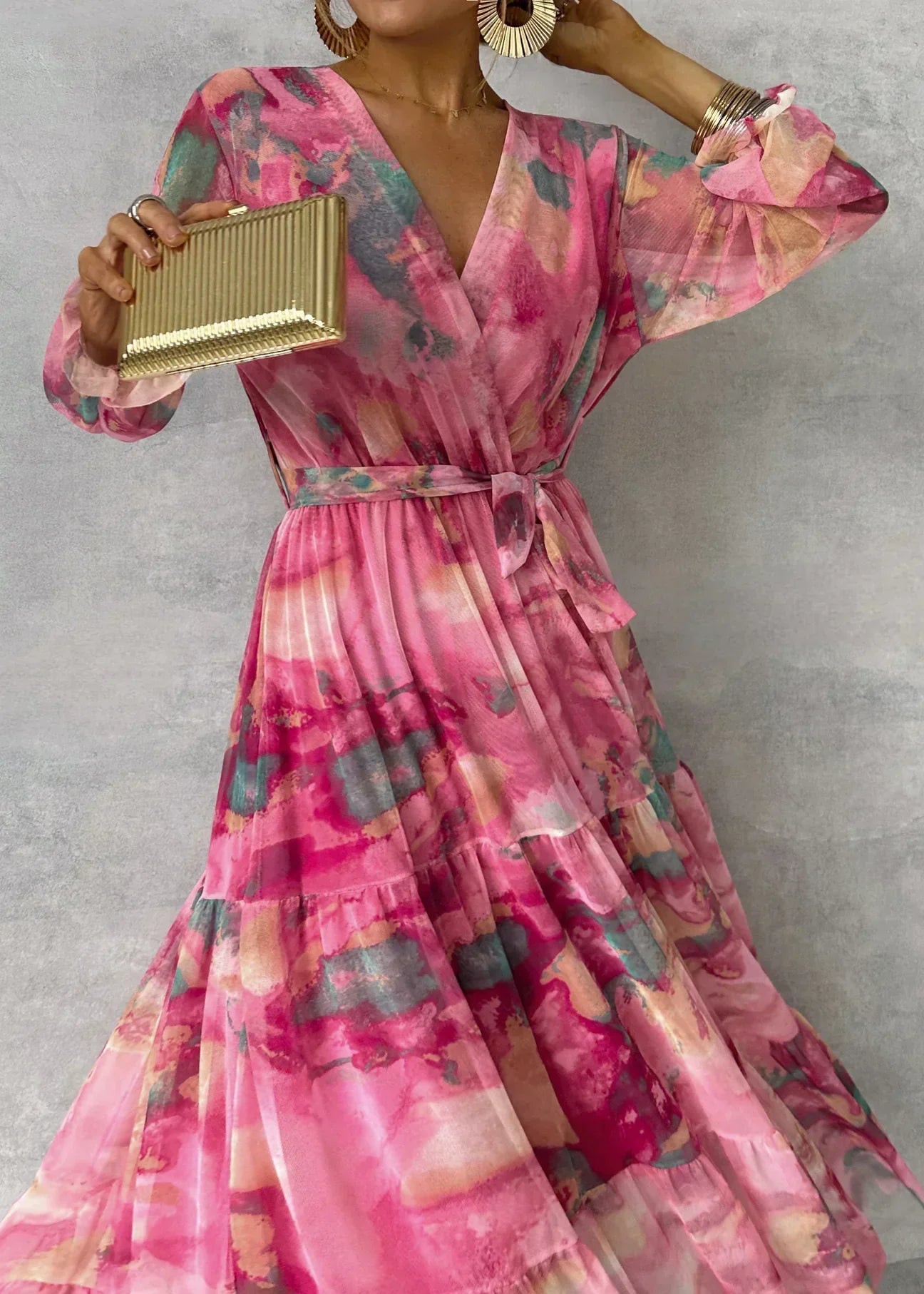 Mary Summer Dress Woman – Long Light Dress with Long Sleeves, Elegant & Modern