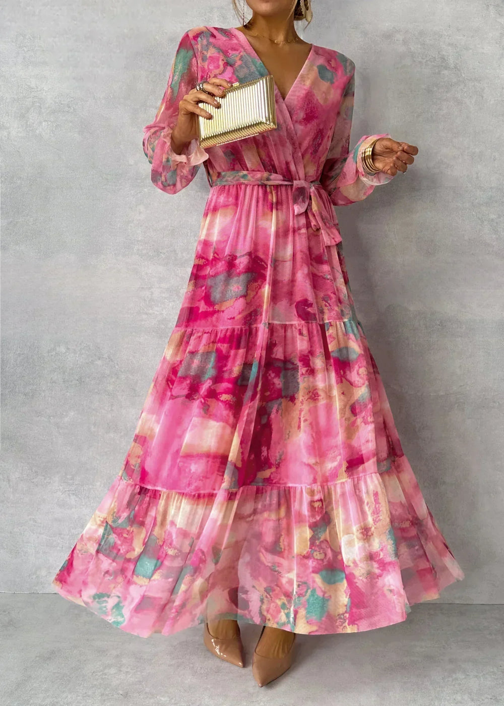 Mary Summer Dress Woman – Long Light Dress with Long Sleeves, Elegant & Modern