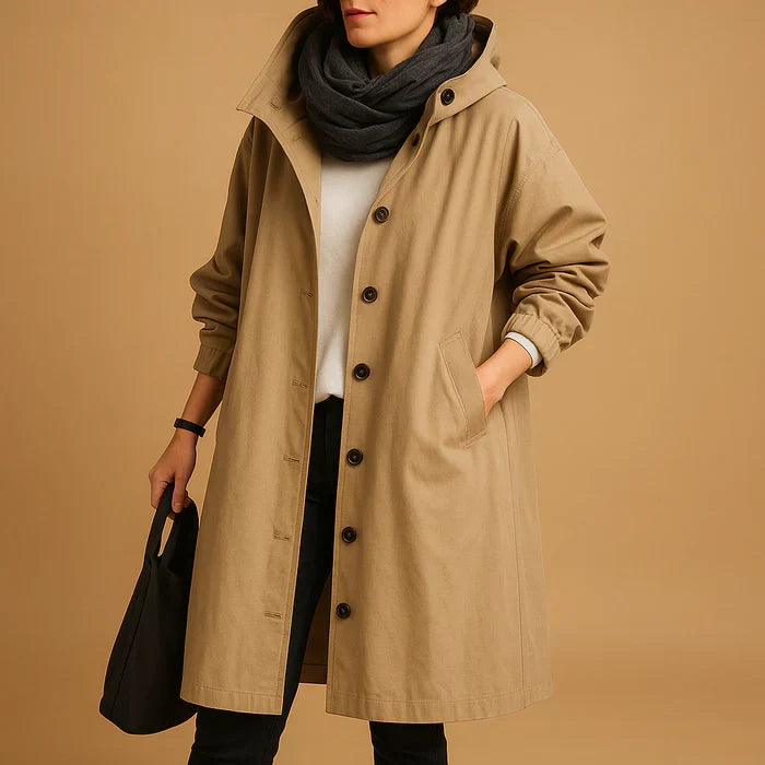 Hannah Women's Waterproof Coat – Long Rain Jacket with Hood, Adjustable Cuffs & Button Closure