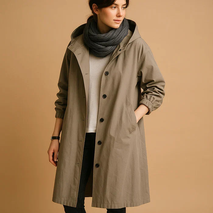 Hannah Women's Waterproof Coat – Long Rain Jacket with Hood, Adjustable Cuffs & Button Closure