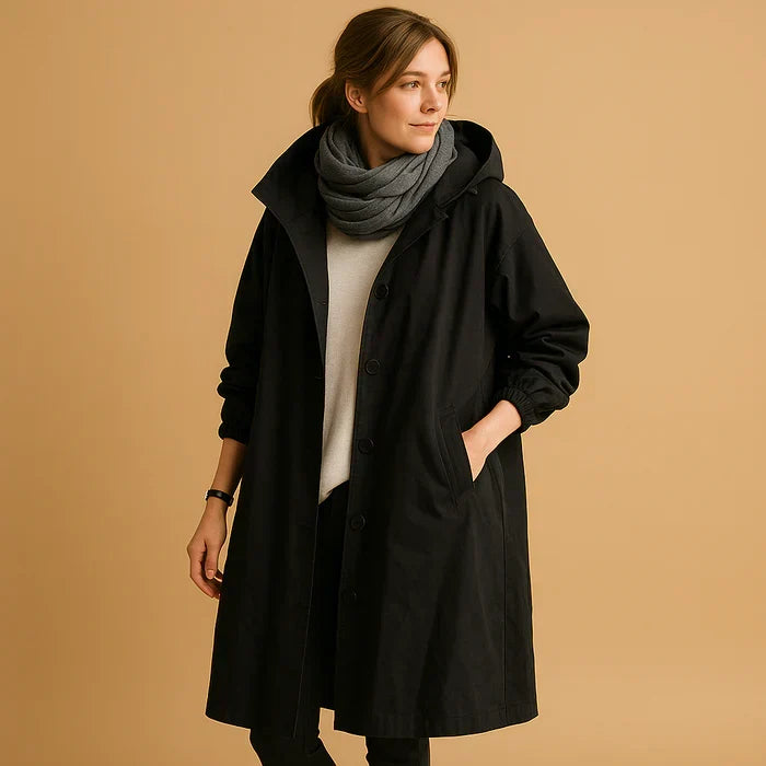 Hannah Women's Waterproof Coat – Long Rain Jacket with Hood, Adjustable Cuffs & Button Closure