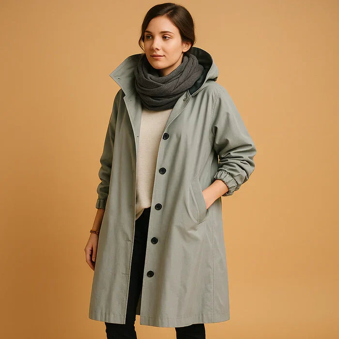 Hannah Women's Waterproof Coat – Long Rain Jacket with Hood, Adjustable Cuffs & Button Closure