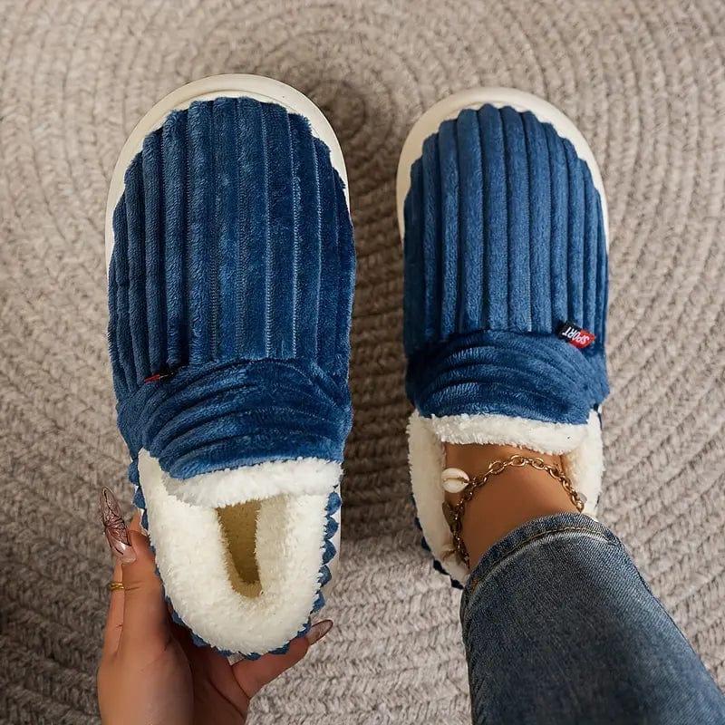 Lily Femme Slippers – Corduroy Velvet Slippers with Fur Lining & Non-Slip Sole