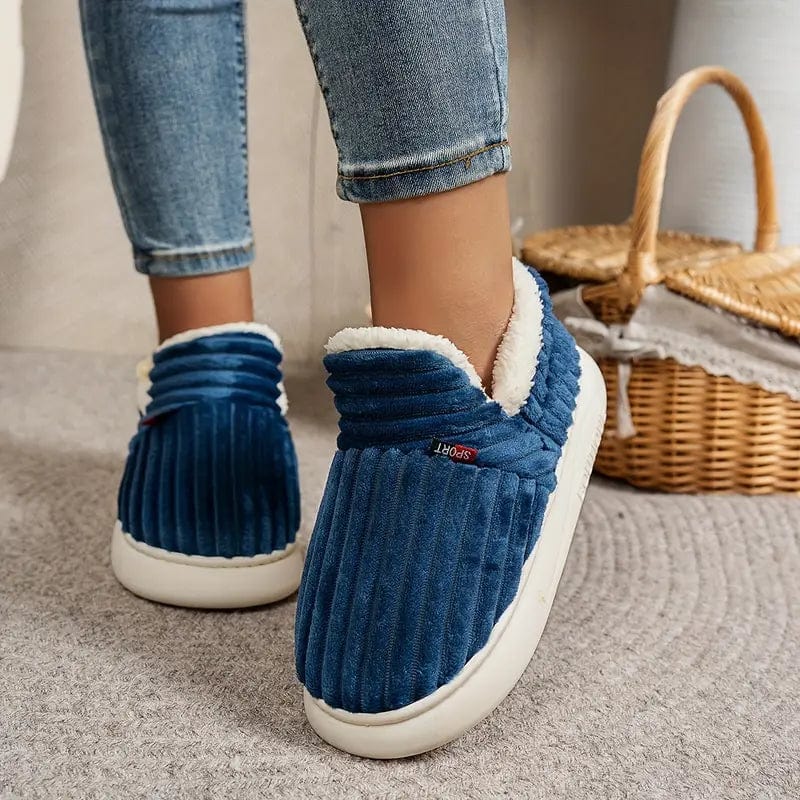 Lily Femme Slippers – Corduroy Velvet Slippers with Fur Lining & Non-Slip Sole