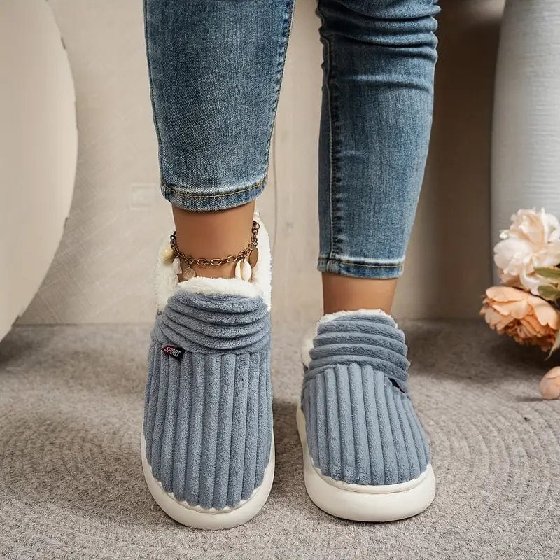 Lily Femme Slippers – Corduroy Velvet Slippers with Fur Lining & Non-Slip Sole