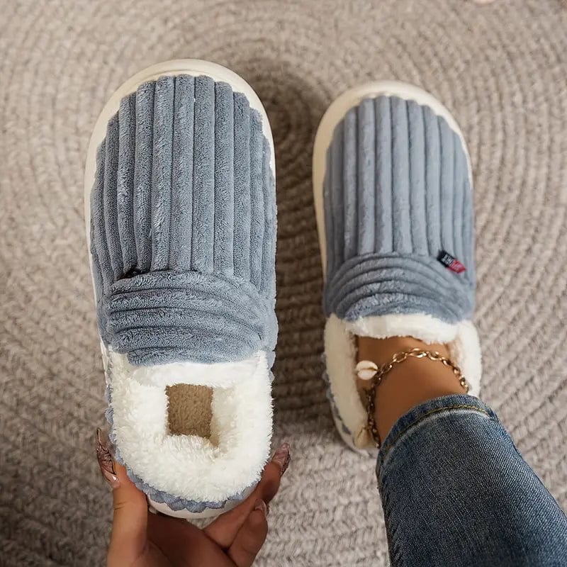 Lily Femme Slippers – Corduroy Velvet Slippers with Fur Lining & Non-Slip Sole