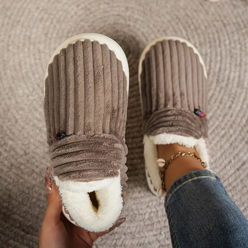 Lily Femme Slippers – Corduroy Velvet Slippers with Fur Lining & Non-Slip Sole