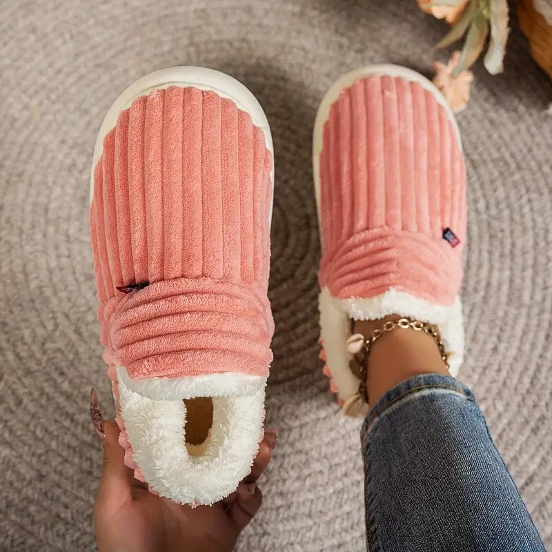 Lily Femme Slippers – Corduroy Velvet Slippers with Fur Lining & Non-Slip Sole