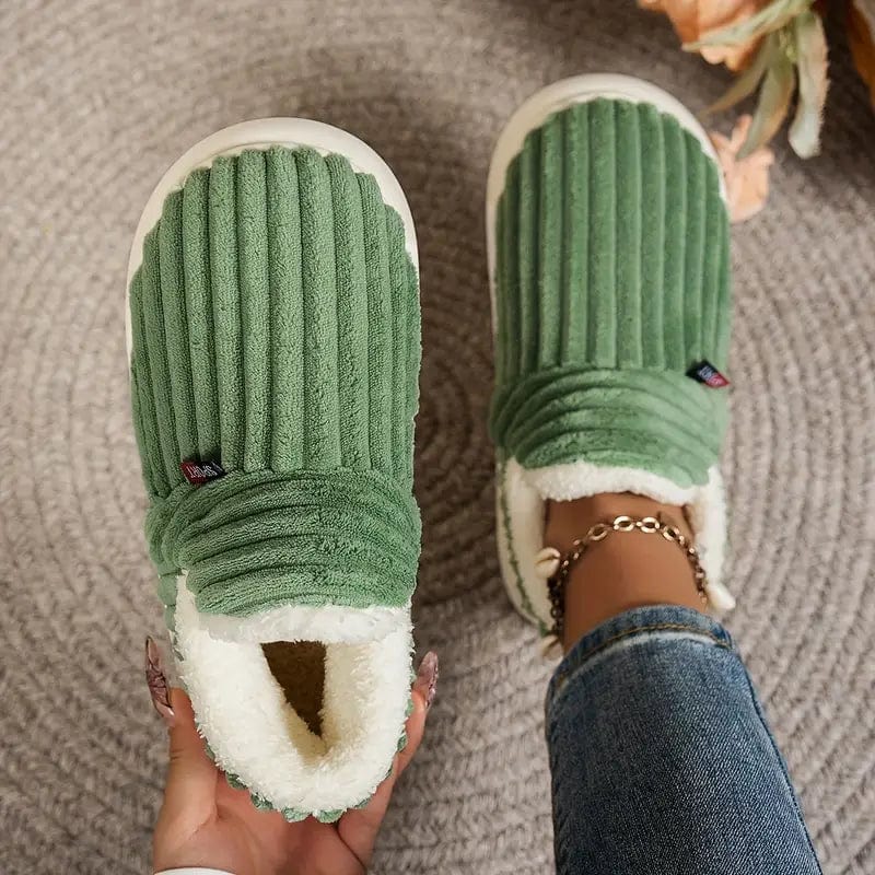 Lily Femme Slippers – Corduroy Velvet Slippers with Fur Lining & Non-Slip Sole