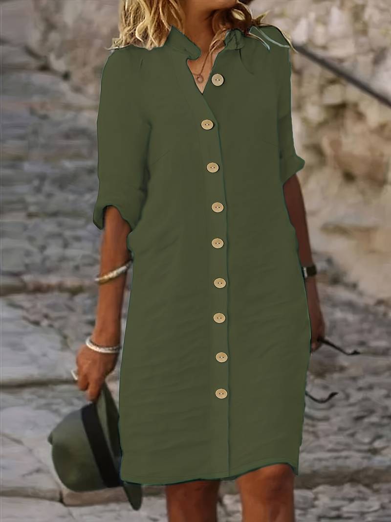 Maelis Robe Chemise Femme – Classic Elegant Dress with Straight Cut and Chic Buttoning