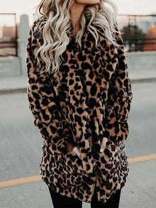 Fresia Winter Jacket Women – Leopard Pattern, Oversize Collar & Warm Lining