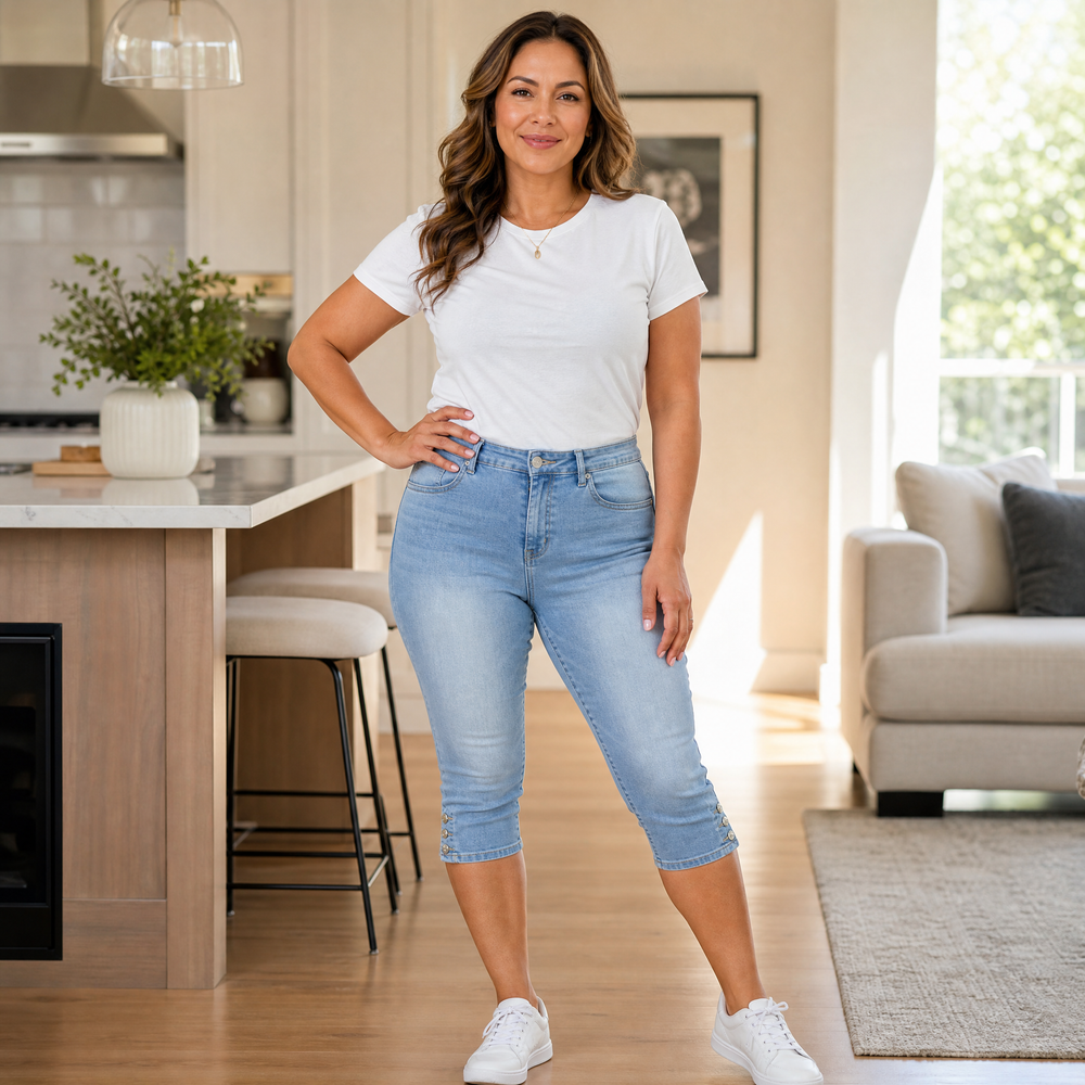 Velora — Slimming High-Waist Capri Jeans