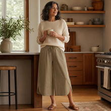 Lounella – Soft Cropped Wide-Leg Pants with Pockets