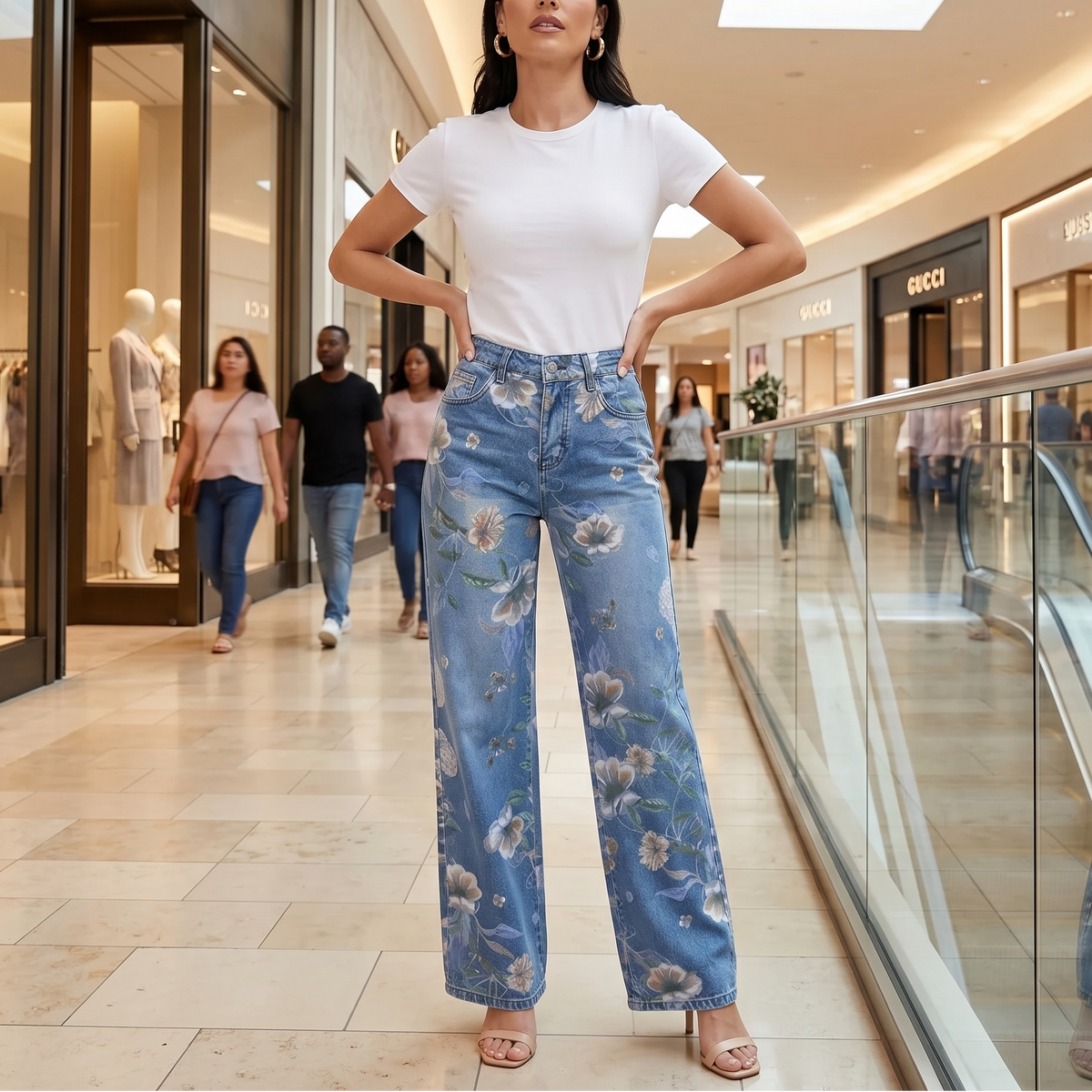 Blomara – Women's Floral Print Wide-Leg Jeans