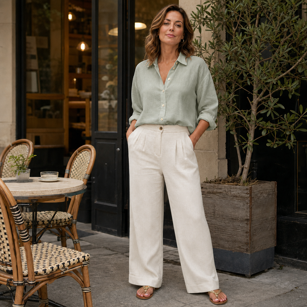 Trueline – Cotton Blend Wide Leg Trousers