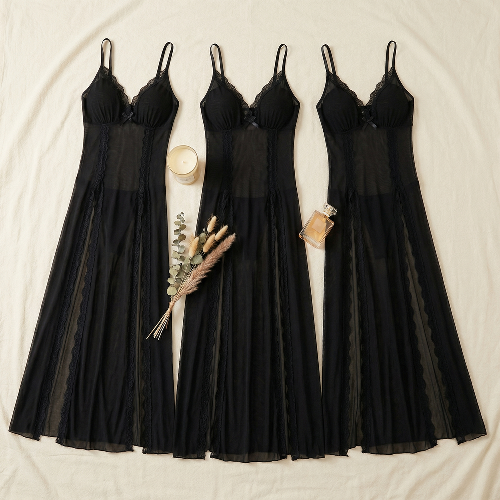 Veloure – Floor-Length Lace Mesh Nightdress