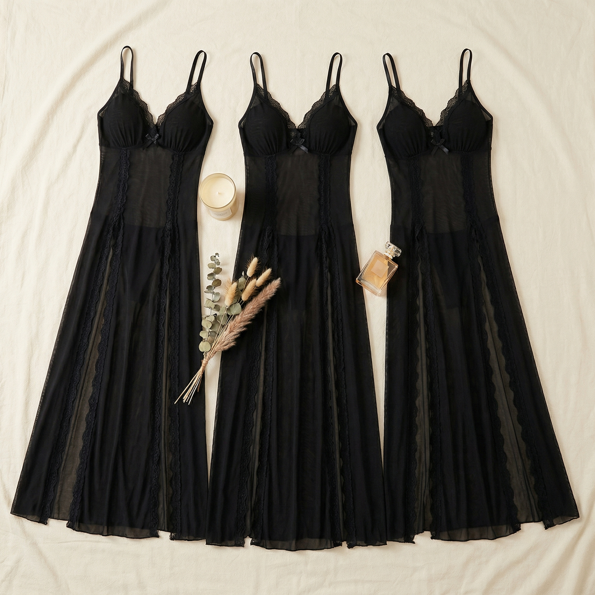 Veloure – Floor-Length Lace Mesh Nightdress