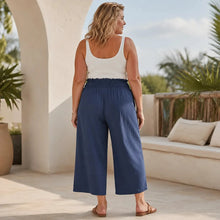 Wearbella – High Waisted Wide Leg Cropped Pants with Smocked Waist