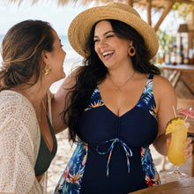 Solmara – Plus Size Printed Swimdress with Built-in Shorts, V-Neck Tie-Front