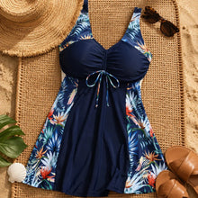 Solmara – Plus Size Printed Swimdress with Built-in Shorts, V-Neck Tie-Front
