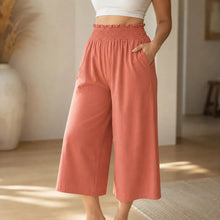 Wearbella – High Waisted Wide Leg Cropped Pants with Smocked Waist