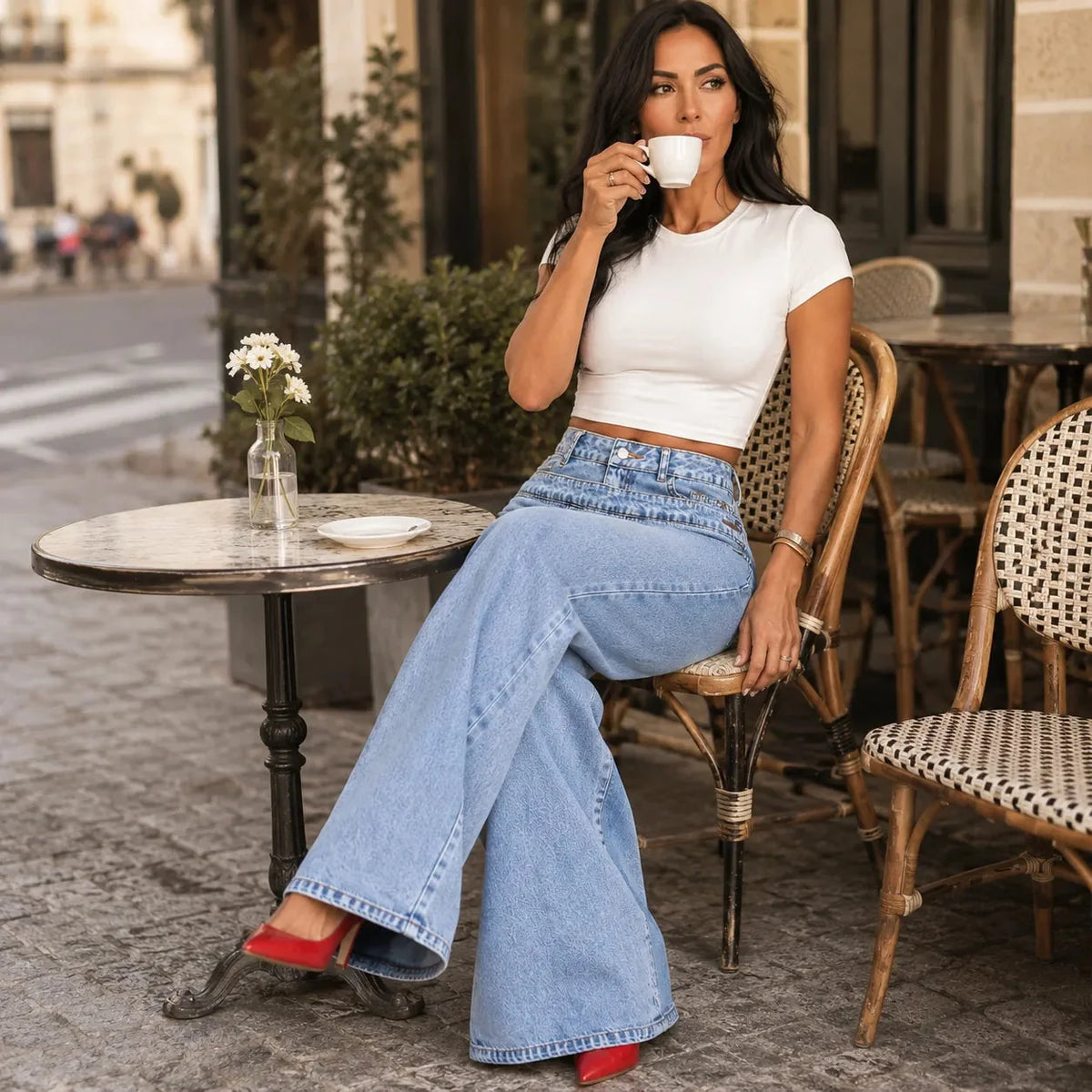 Vellara – Asymmetric Wrap Waist Wide Leg Jeans