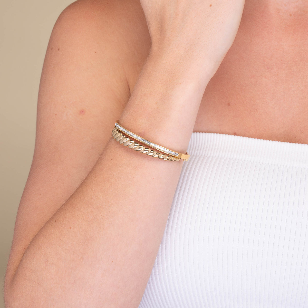 Linear Baguette Hinged Bangle Bracelet