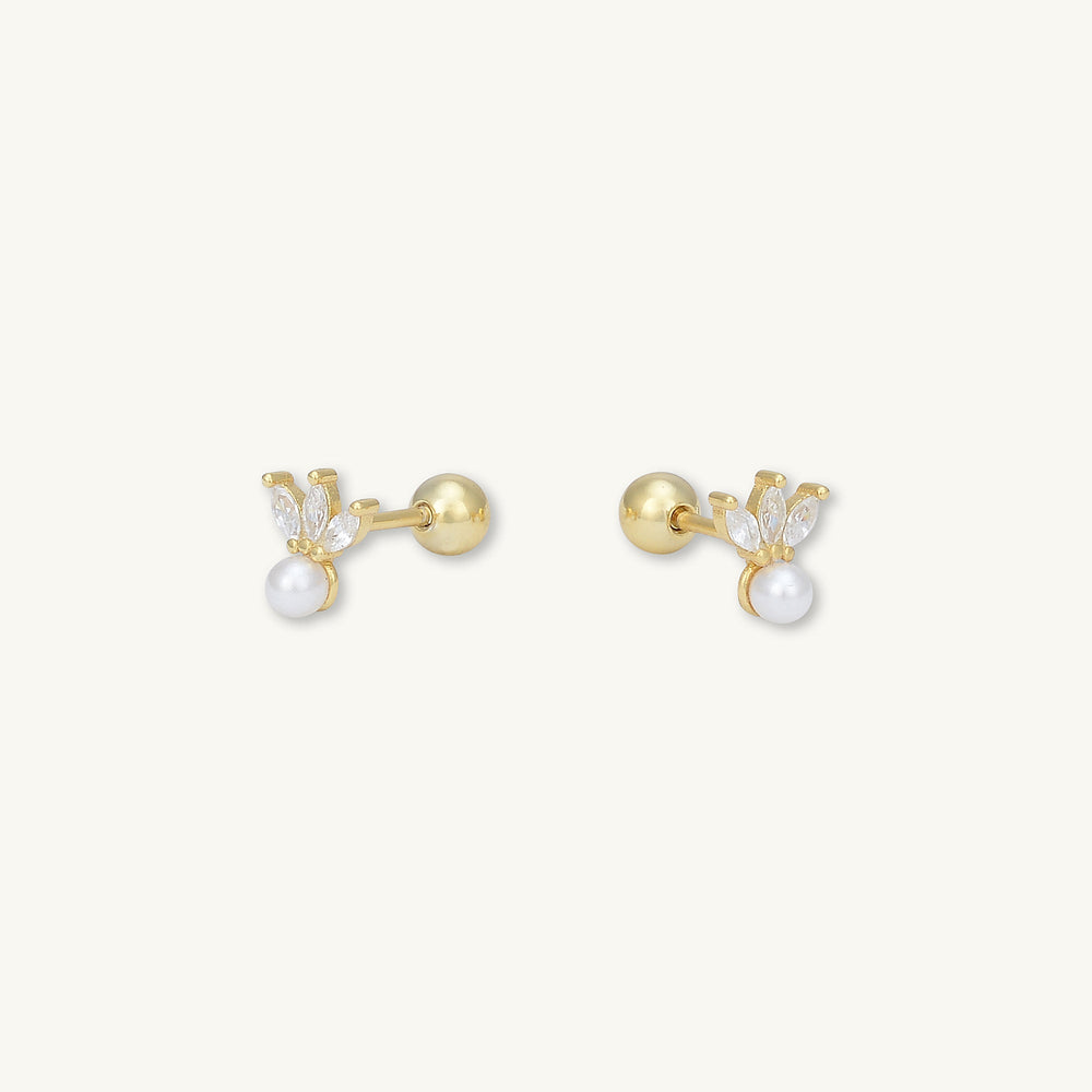 Lotus Pearl Sapphire Barbell Stud Cartilage Earrings