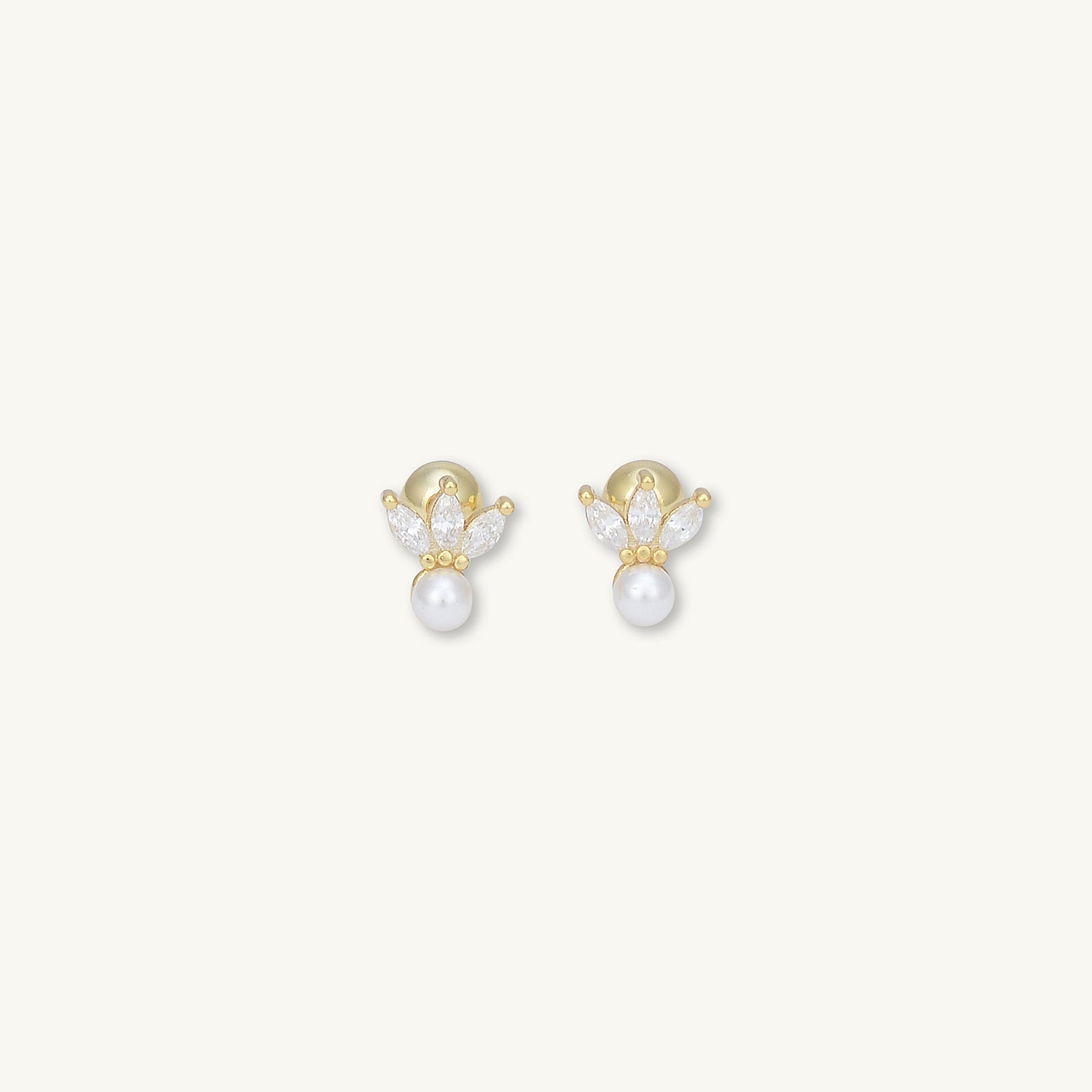 Lotus Pearl Sapphire Barbell Stud Cartilage Earrings
