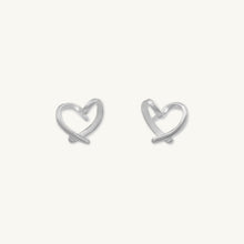 Love Heart Ribbon Stud Earrings