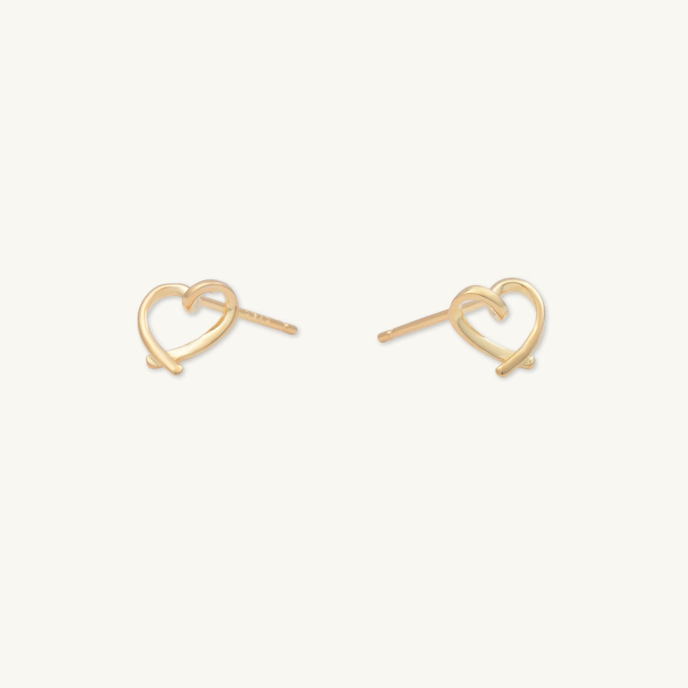 Love Heart Ribbon Stud Earrings