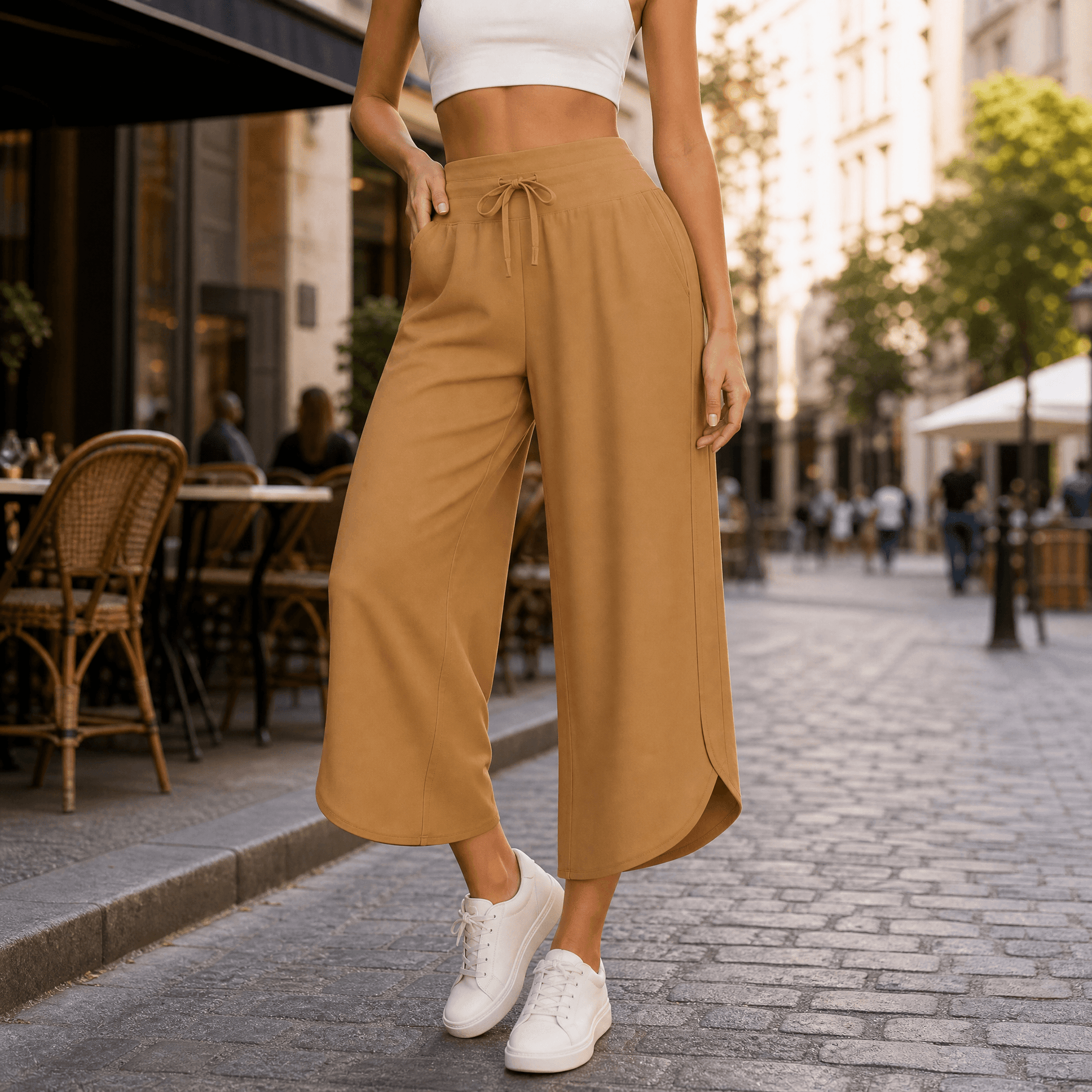 Lunavia – Women's Wide-Leg Tulip-Hem Capri Pants with Pockets