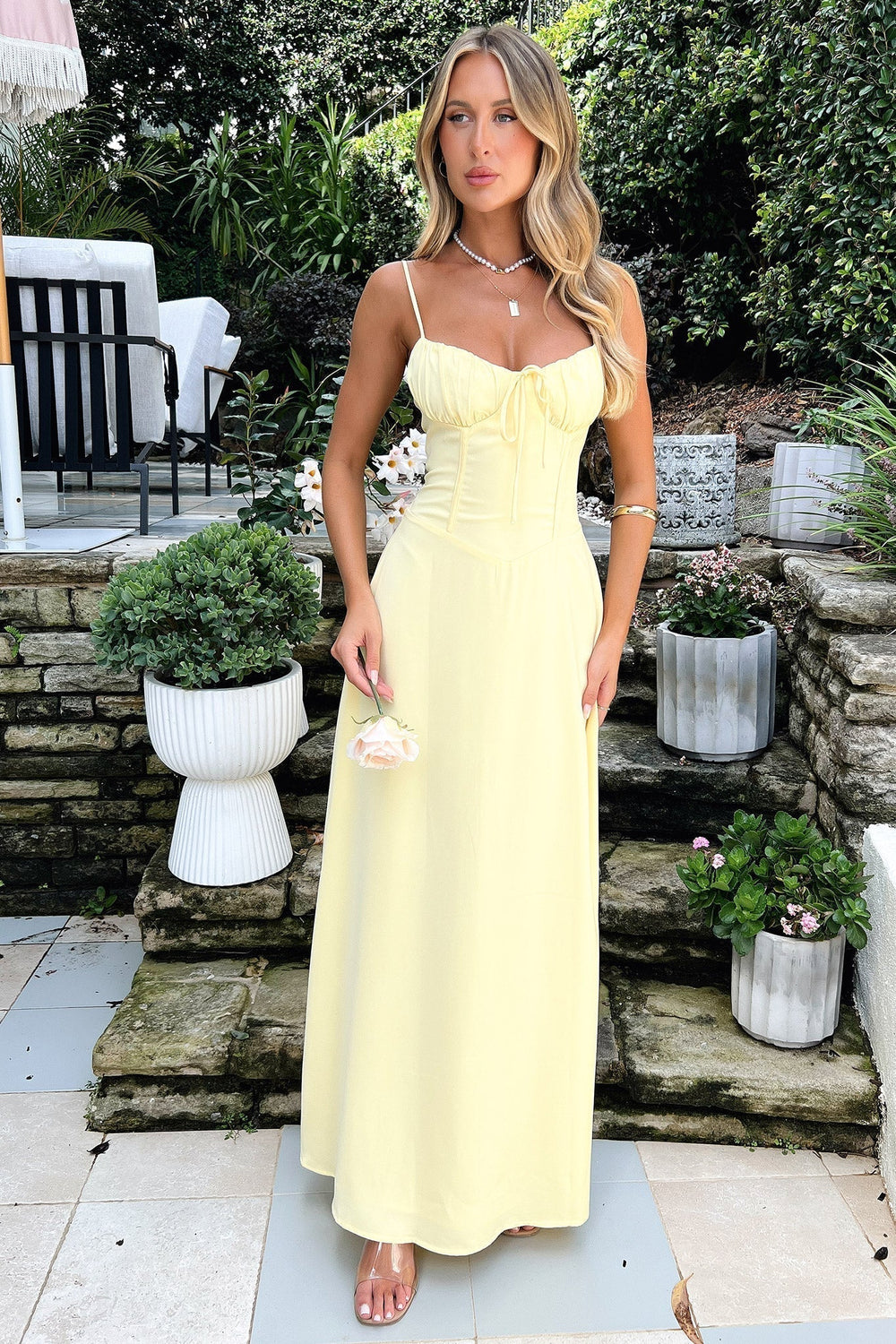 Mika Long Dress Woman – Elegant Maxi Dress in Lace with Lace-up Back & A-line Cut