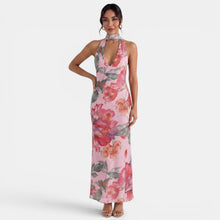 Backless Floral Halter Dress