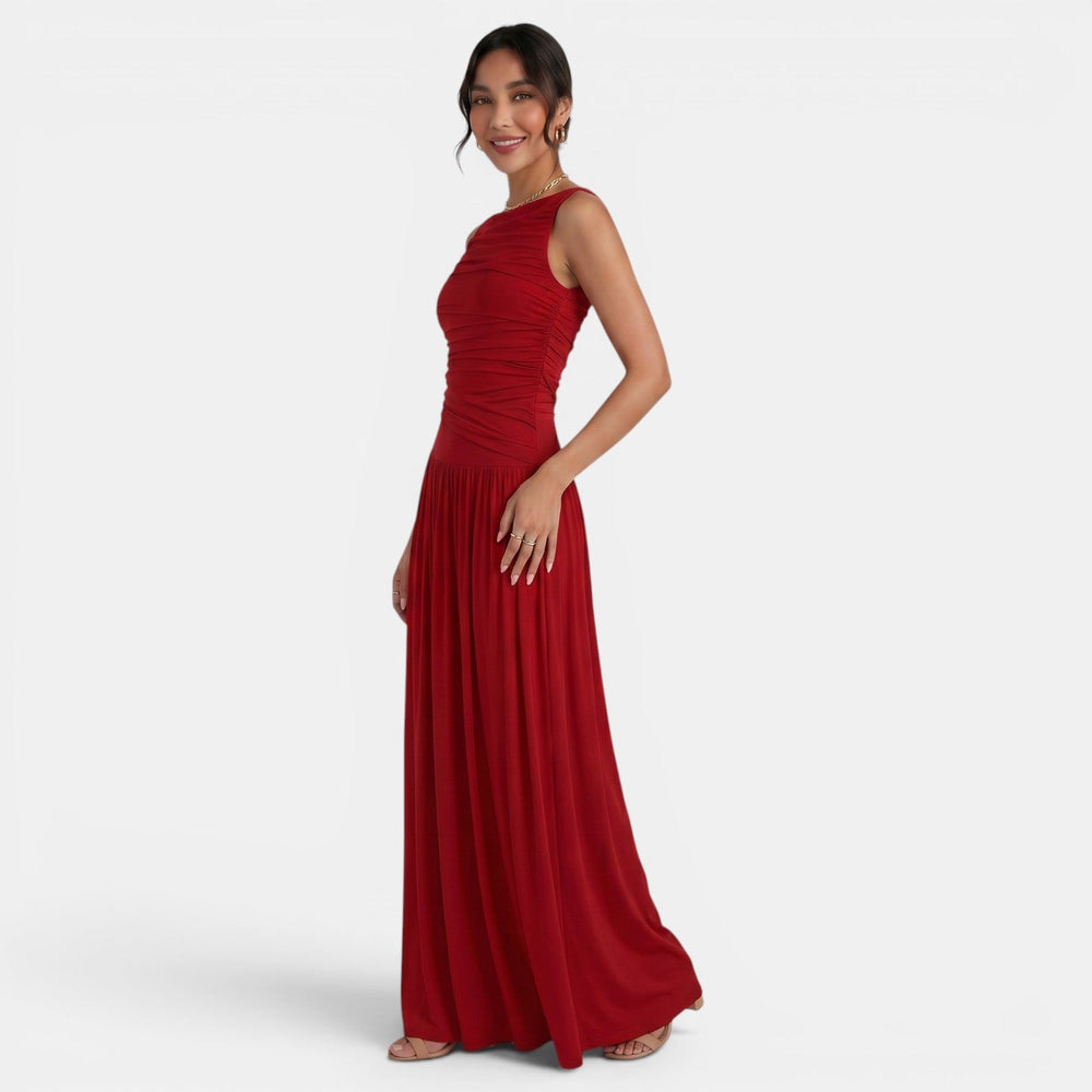 Women's Elegant Solid Color Sleeveless Pleated Bodycon Dress