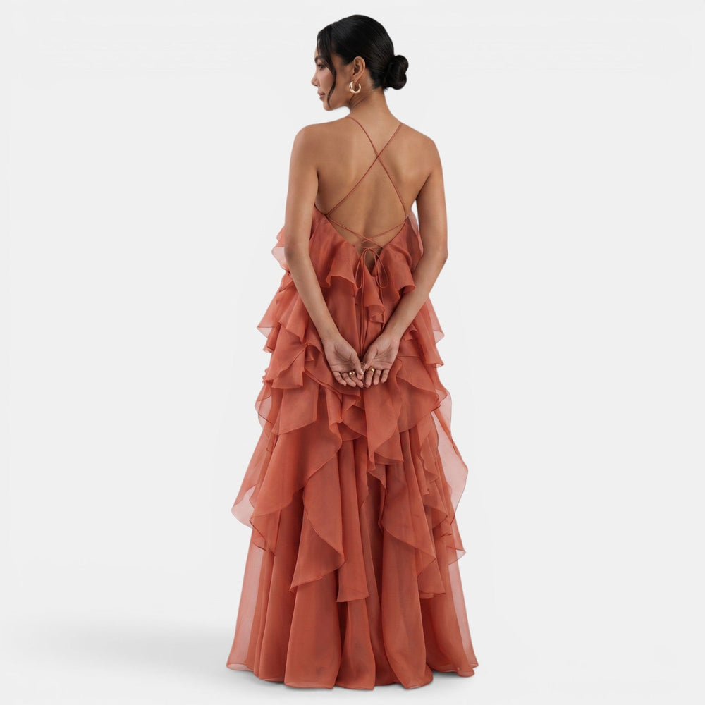 Women's Long Halter Dress with Flower