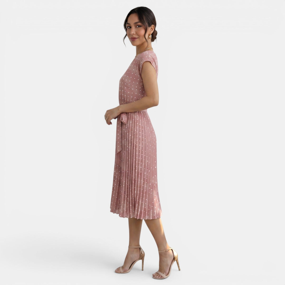 Women's Polka Dot Short Sleeve Midi Dress