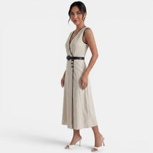 Elegant Beige Belted Midi Dress