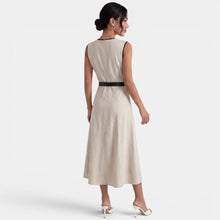 Elegant Beige Belted Midi Dress