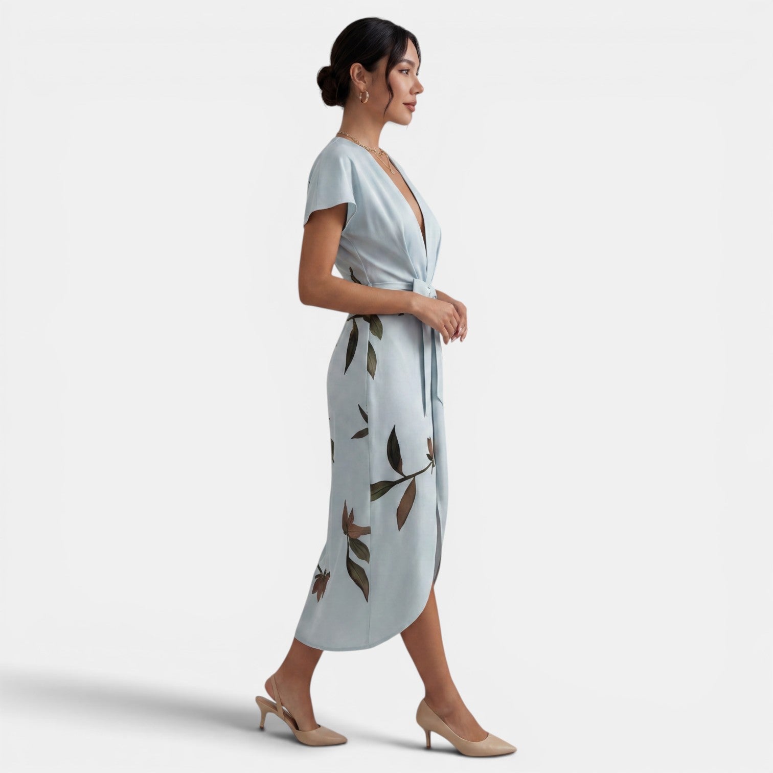 Women's Floral Wrap Midi Dress