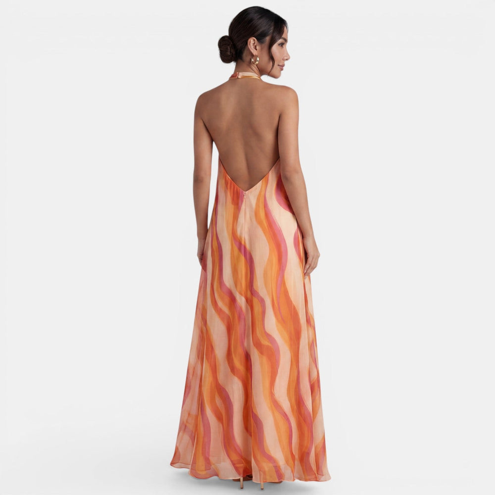 Orange Ombre Halter Maxi Dress