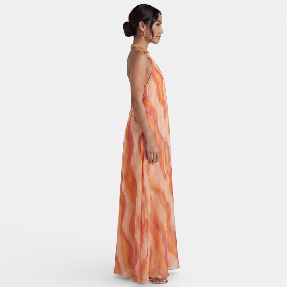 Orange Ombre Halter Maxi Dress